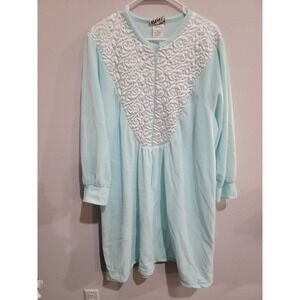 Bellina Zip Robe Nightgown sz Xl Peter Pan Collar blue‎ Aqua fleece Vintage Rare